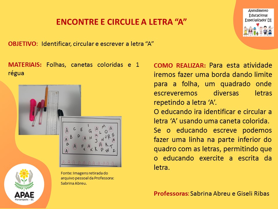 Atendimento Educacional Especializado - Encontre e Circule a Letra "A"