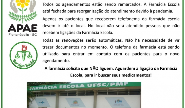 Atenção! Mudanças na Farmácia Escola da UFSC