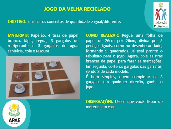 Jogo da velha reciclável - Me põe na história