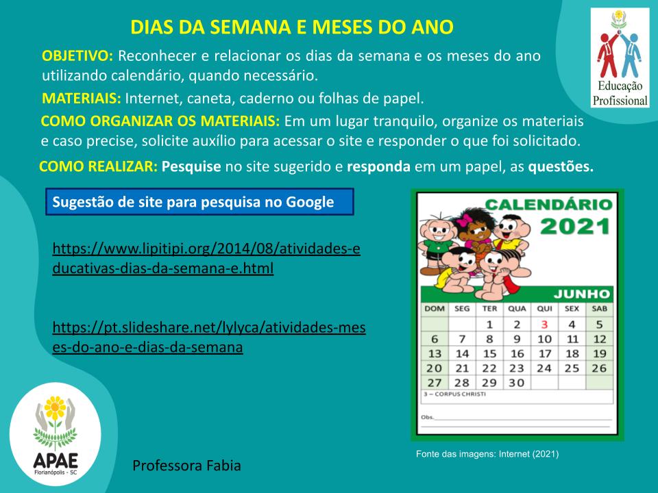 Dias da semana 6 ano