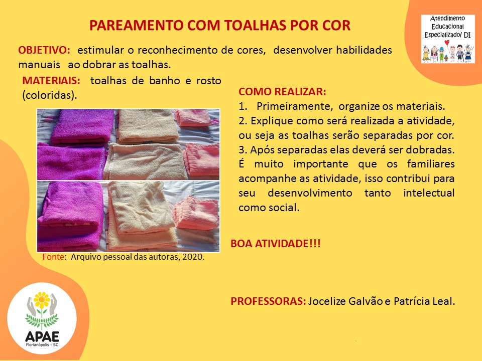 Serviço Pedagógico Específico - Pareamento com Toalhas por Cor