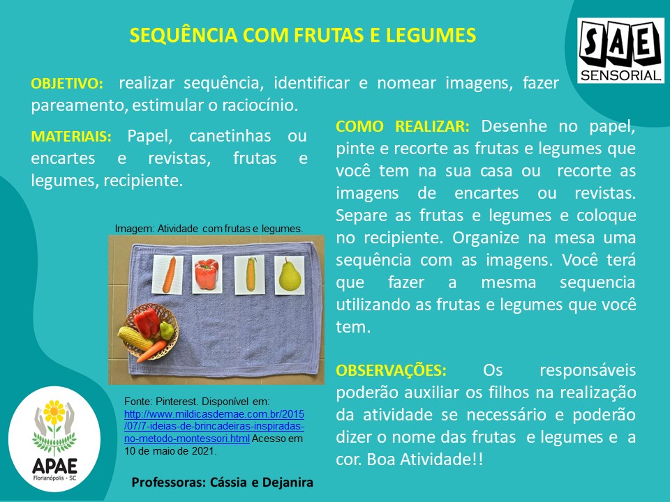 Sequencia com frutas e legumes - Sae Sensorial